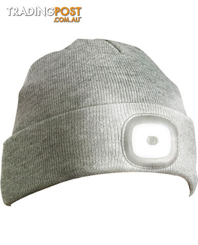 BEANIE WITH INTEGRATED LED LIGHT, USB RECHARGE, GREY, 6PC DISPLAY LA114HG