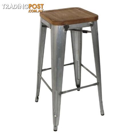 Galvanised Steel High Stool with Timber Seat Pad Set of 4