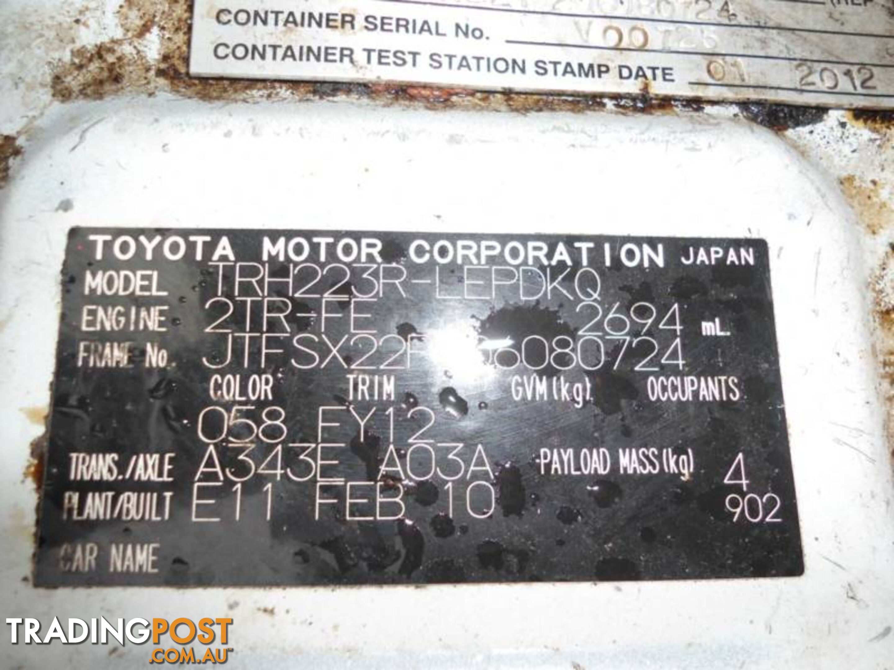 2010 Toyota Hiace Van NOW DISMANTLING