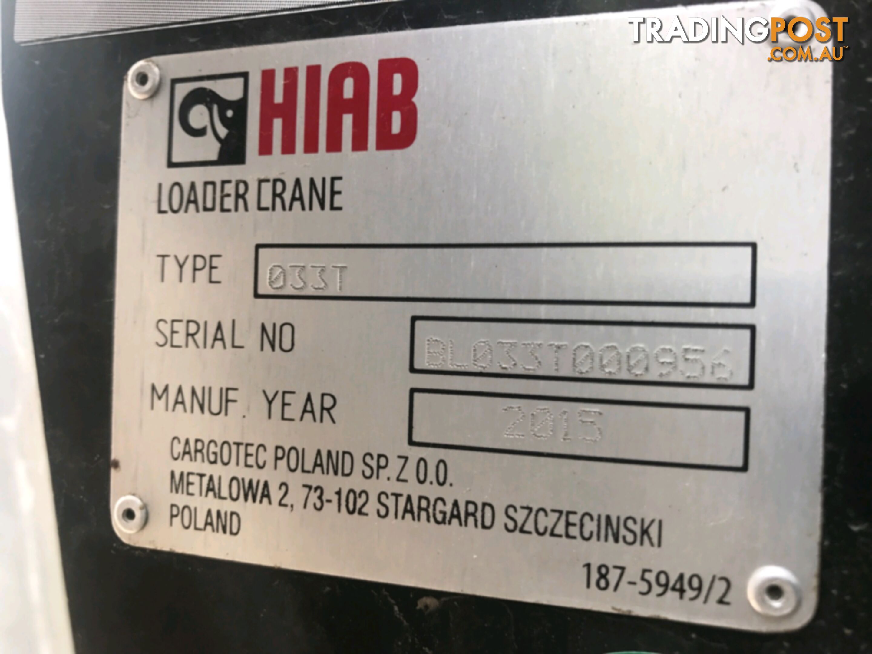 2015 HIAB New 033T Crane