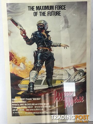 Mad Max aluminium & glass framed colored poster very good