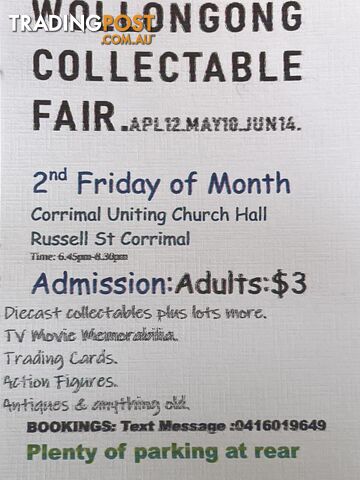corrimal collectables fair second friday of every month