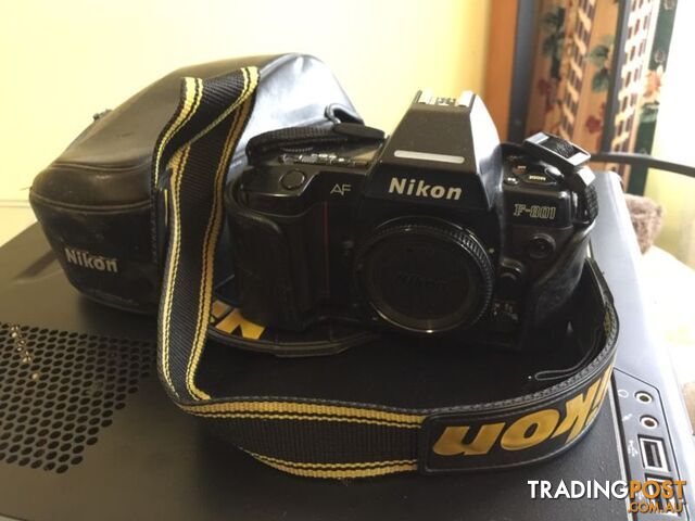 Nikon F801 camera in case and Strap