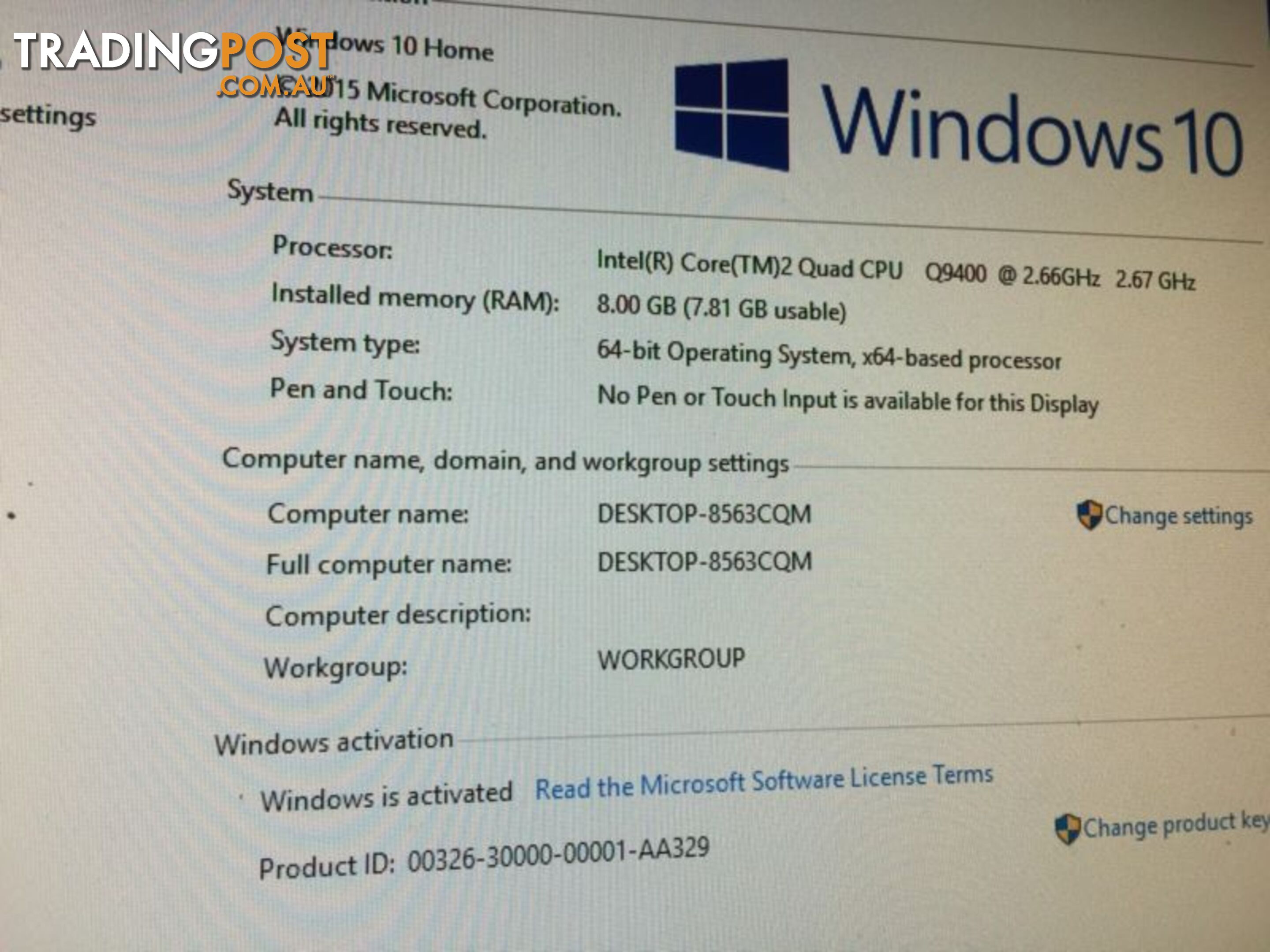 Windows 10 / office 2013 / 8GB Ram / Quad core / cleab