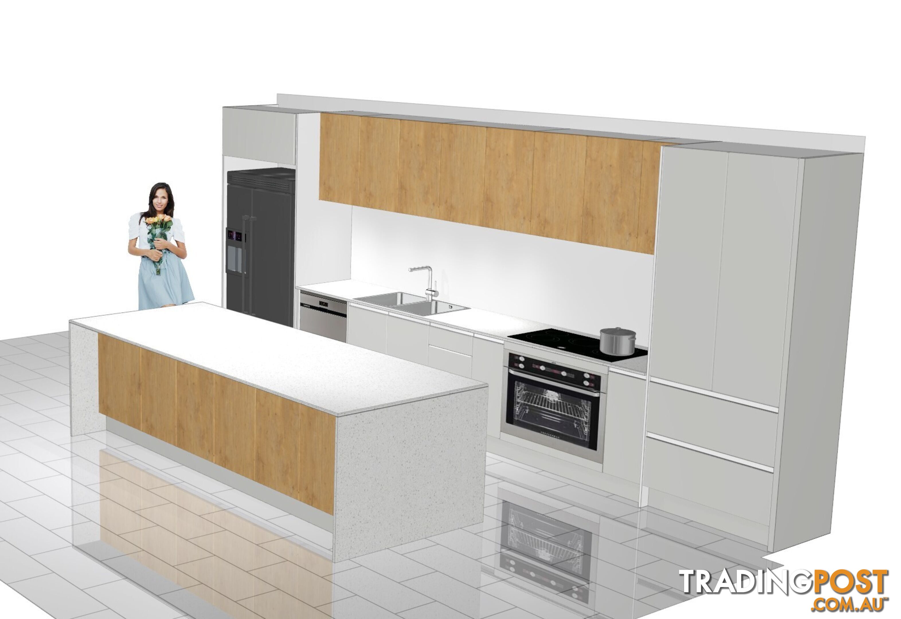 Last Chance! Flat-Pack White Satin 6m Galley Kitchen + 3m Island – Stylish & Ready to Install!