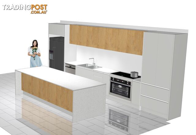 Last Chance! Flat-Pack White Satin 6m Galley Kitchen + 3m Island – Stylish &amp; Ready to Install!