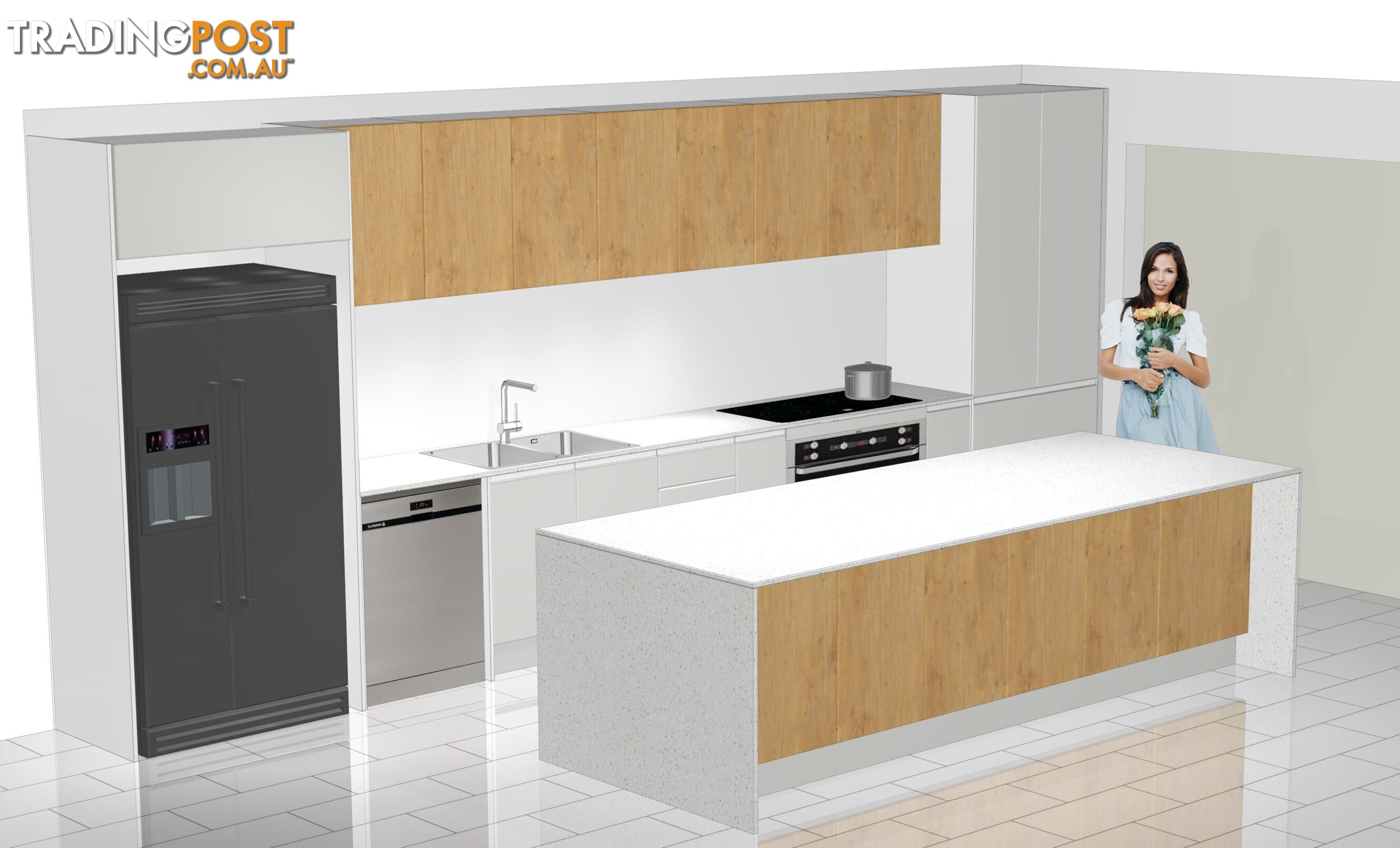 Last Chance! Flat-Pack White Satin 6m Galley Kitchen + 3m Island – Stylish & Ready to Install!