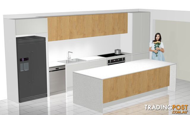 Last Chance! Flat-Pack White Satin 6m Galley Kitchen + 3m Island – Stylish &amp; Ready to Install!