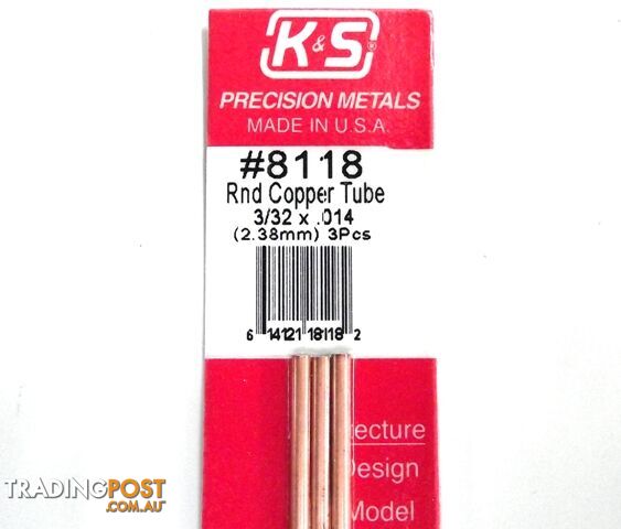K&S METAL #8118 3/32' OD COPPER TUBE 3PCS - K & S METALS