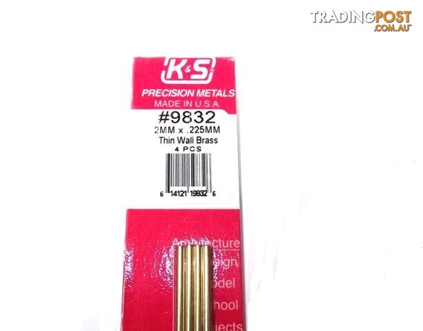 K&S METAL #9832 BRASS ROUND TUBE 2X300 4PCS - K & S METALS