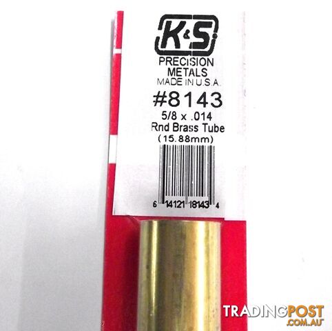 K&S METAL #8143 5/8' OD BRASS TUBE 1PC - K & S METALS