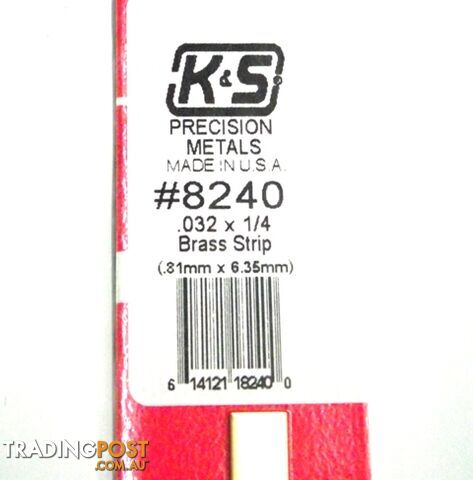 K&S METAL #8240 .032 X 1/4' BRASS STRIP 1PC - K &amp; S METALS