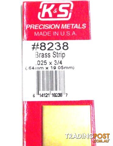 K&S METAL #8238 .025 X 3/4' BRASS STRIP 1PC - K & S METALS