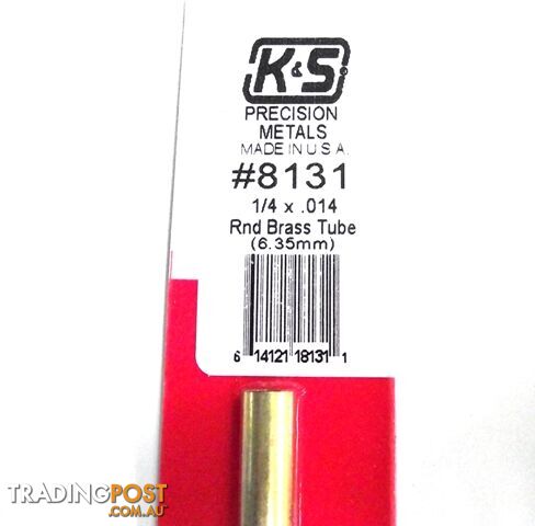 K&S METAL #8131 1/4' OD BRASS TUBE 1PC - K & S METALS