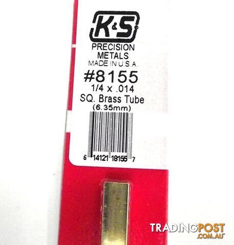 K&S METAL #8155 1/4' OD SQUARE BRASS TUBE 1PC - K & S METALS
