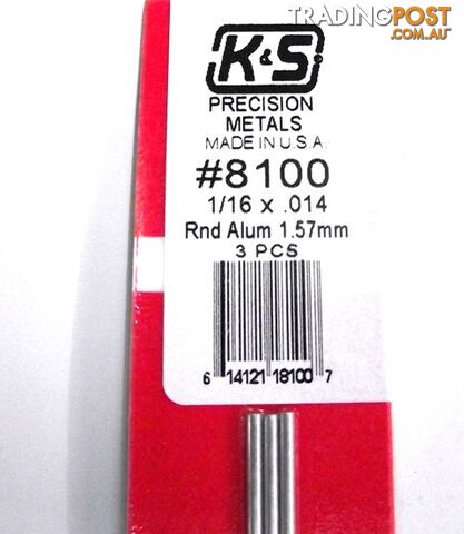 K&S METAL ROUND #8100 1/16' OD ALUMINIUM TUBE 3PCS - K & S METALS