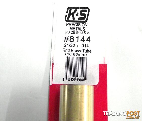 K&S METAL #8144 21/32' OD BRASS TUBE 1PC - K & S METALS