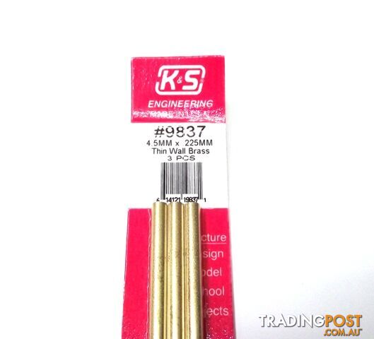 K&S METAL #9837 BRASS ROUND TUBE 4.5X300MM 3PCS - K & S METALS