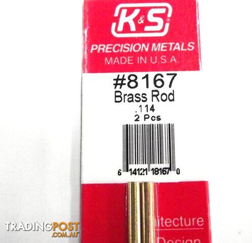 K&S METAL #8167 .114 SOLID BRASS ROD 2PCS - K &amp; S METALS