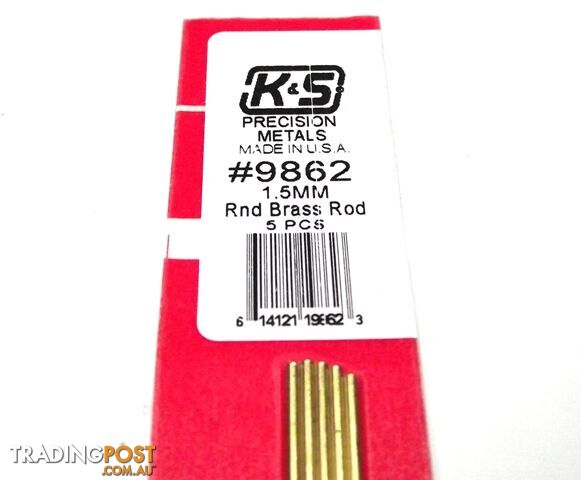 K&S METAL #9862 BRASS ROD 1.5X300MM 5PCS - K & S METALS