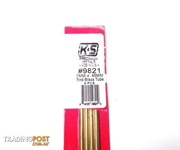 K&S METAL #9821 BRASS ROUND TUBE 3mm x .45mm x 300mm 4PCS - K &amp; S METALS