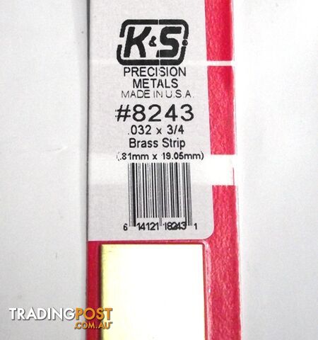 K&S METAL #8243 .032 X 3/4' BRASS STRIP 1PC - K &amp; S METALS