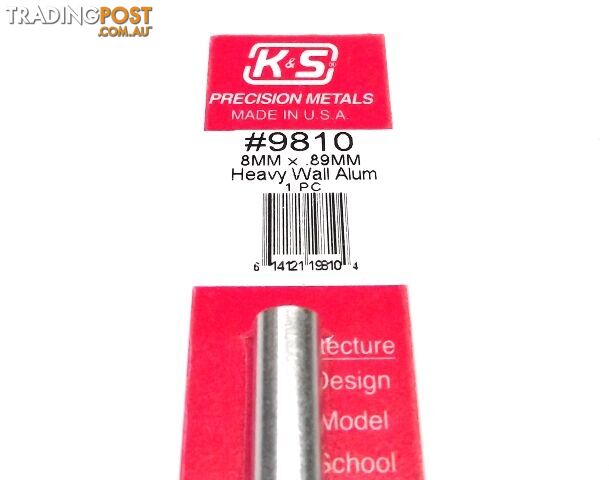 K&S METAL #9810 ALUMINIUM ROUND TUBE THICK WALL 8X300 - K & S METALS