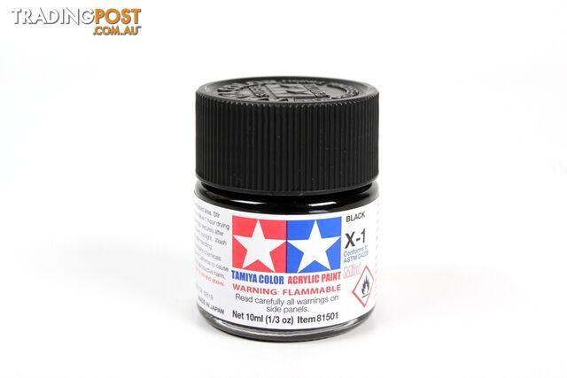 X-1 TAMIYA ACRYLIC PAINT BLACK (gloss) - TAMIYA PAINTS &amp; Accessories