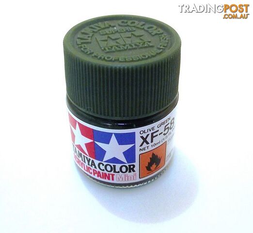 XF-58 TAMIYA ACRYLIC PAINT FLAT OLIVE GREEN - TAMIYA PAINTS & Accessories