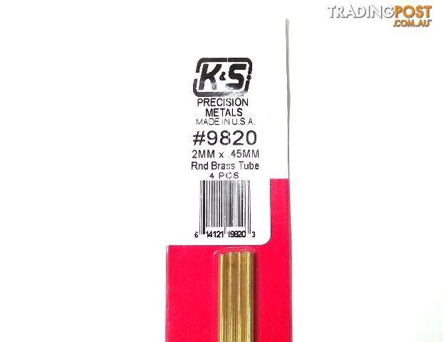 K&S METAL #9820 BRASS ROUND TUBE 2X300MM 4PCS - K &amp; S METALS