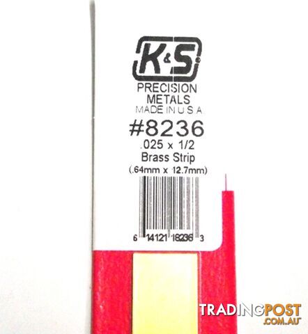 K&S METAL #8236 .025 X 1/2' BRASS STRIP 1PC - K & S METALS