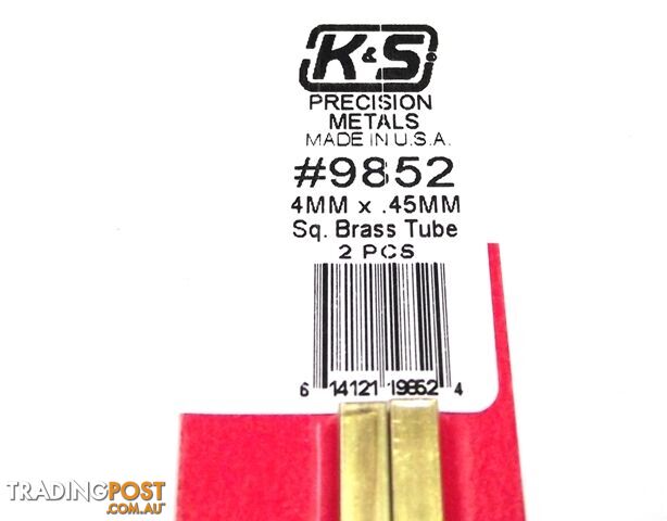 K&S METAL #9852 BRASS SQUARE TUBE 4mm x .45mm x 300mm 2PCS - K & S METALS