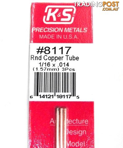 K&S METAL #8117 1/16' OD COPPER TUBE 3PCS - K & S METALS