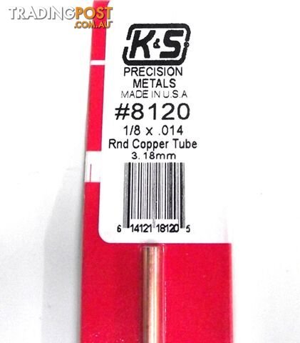 K&S METAL #8120 1/8' OD COPPER TUBE 1PC - K & S METALS
