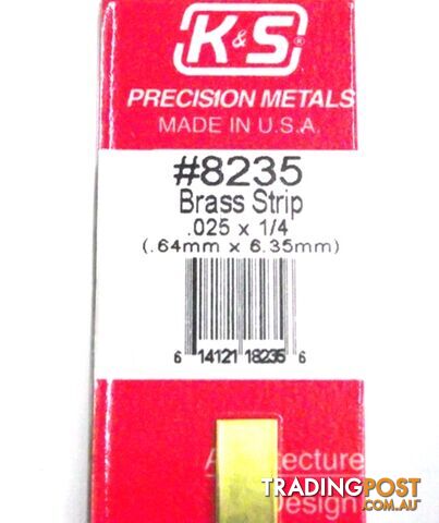 K&S METAL #8235 .025 X 1/4' BRASS STRIP 1PC - K &amp; S METALS