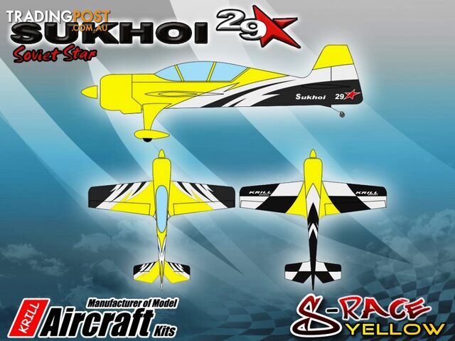 KRILL SUKHOI 29-37% RACE YELLOW Clear Canopy Fitted - KRILL AIRCRAFT AUSTRALIA