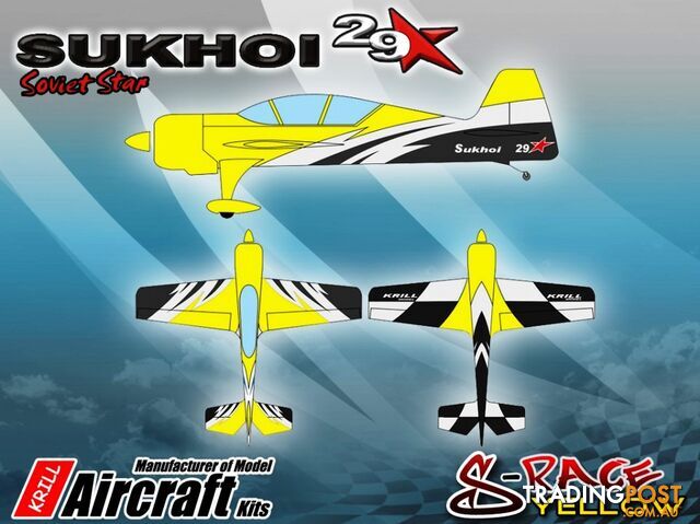 KRILL SUKHOI 29-37% RACE YELLOW Clear Canopy Fitted - KRILL AIRCRAFT AUSTRALIA