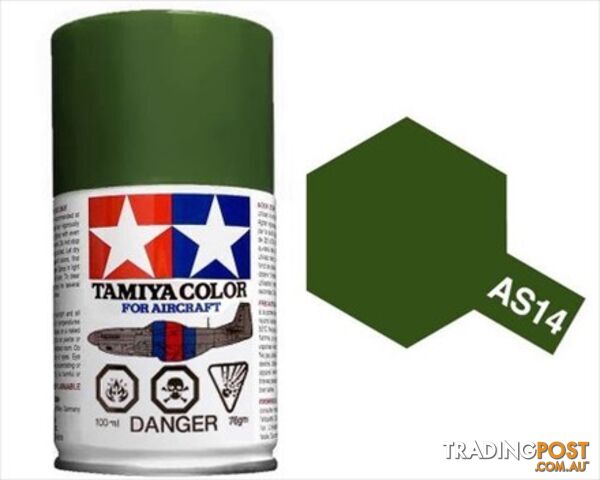 AS-14 TAMIYA ACRYLIC SPRAY PAINT 100ml (Aircraft) OLIVE GREEN - TAMIYA PAINTS &...