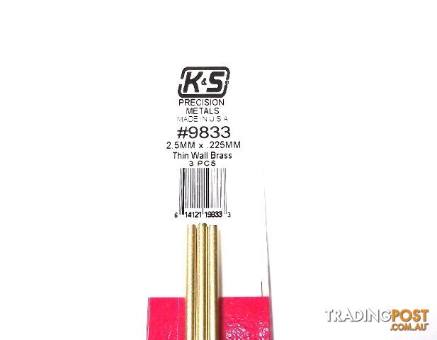 K&S METAL #9833 BRASS ROUND TUBE 2.5X300 3PCS - K &amp; S METALS