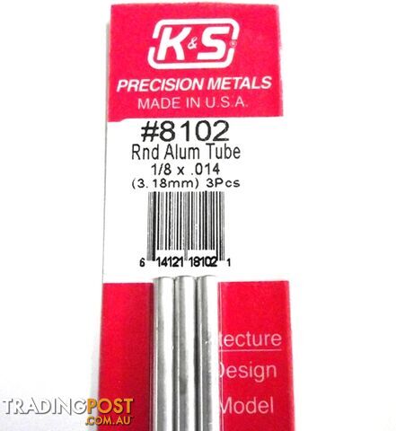 K&S METAL ROUND #8102 1/8' OD ALUMINIUM TUBE 3PCS - K & S METALS