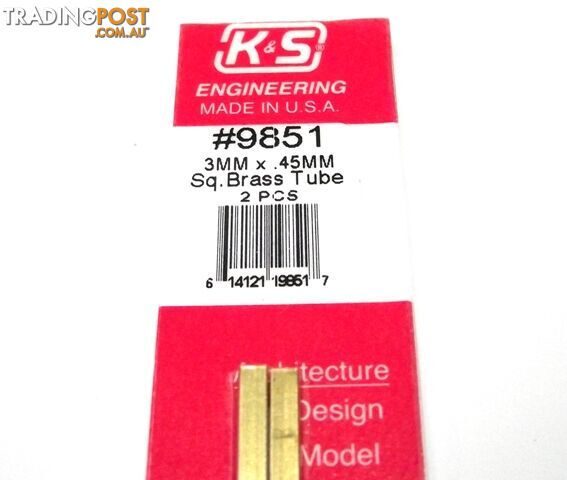 K&S METAL #9851 BRASS SQUARE TUBE 3X300MM 2PCS - K & S METALS