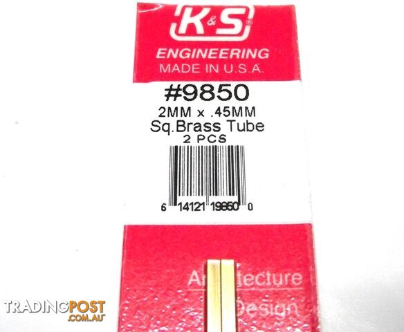 K&S METAL #9850 BRASS SQUARE TUBE 2X300MM 2PCS - K & S METALS