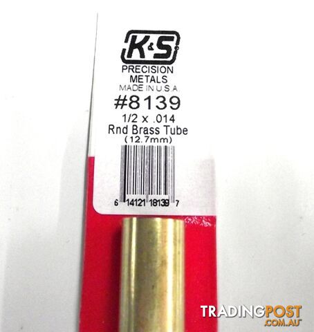K&S METAL #8139 1/2' OD BRASS TUBE 1PC - K & S METALS