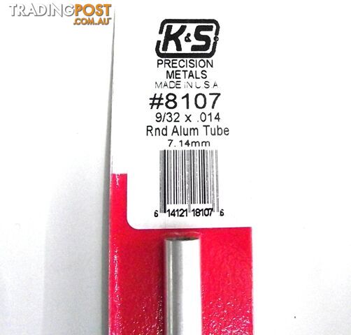 K&S METAL ROUND #8107 9/32' OD  ALUMINIUM TUBE 1PC - K &amp; S METALS