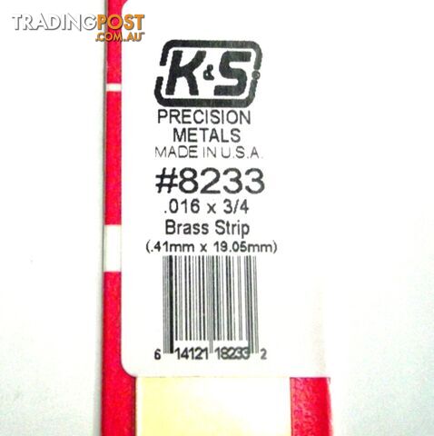 K&S METAL #8233 .016 X 3/4' BRASS STRIP 1PC - K & S METALS