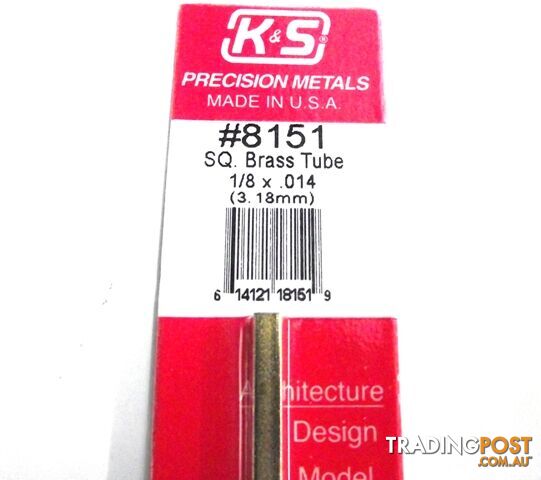 K&S METAL #8151 1/8' OD SQUARE BRASS TUBE 1PC - K & S METALS