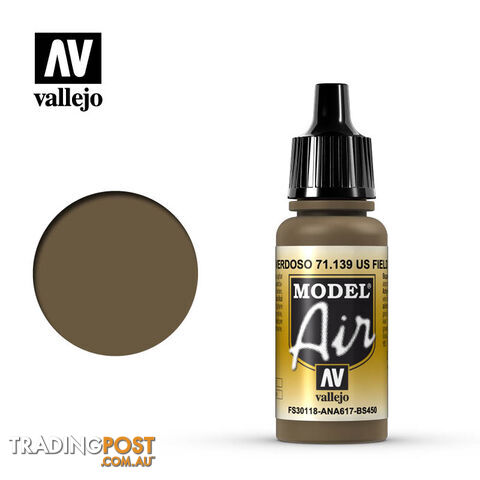 VALLEJO MODEL AIR ACRYLIC PAINT US FIELD DRAB 71139 - VALLEJO