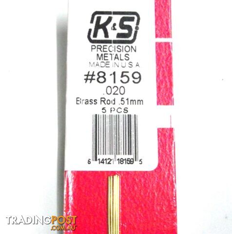 K&S METAL #8159 .020 SOLID BRASS ROD 5PCS - K & S METALS