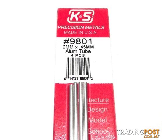 K&S METAL #9801 ALUMINIUM ROUND TUBE 2X300MM 4PCS - K & S METALS