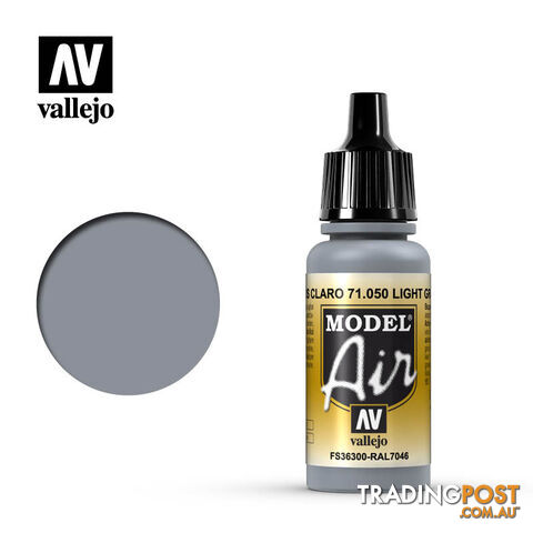VALLEJO MODEL AIR ACRYLIC PAINT LIGHT GREY 71050 - VALLEJO
